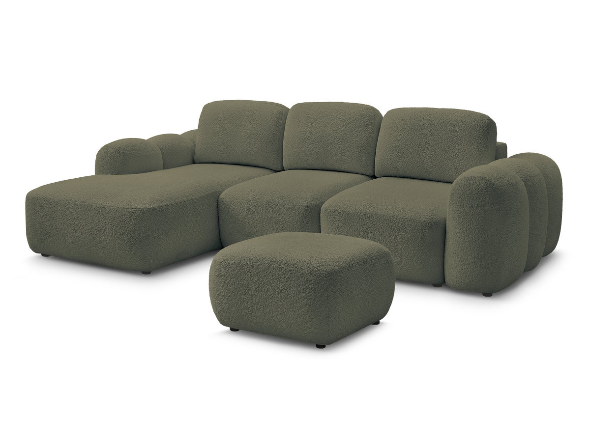 Bobochic Montaigne Ecksofa mit Schlaffunktion und Bettkasten und Pouf 276 × 164 cm Bouclé-Stoff Grün Ecke links