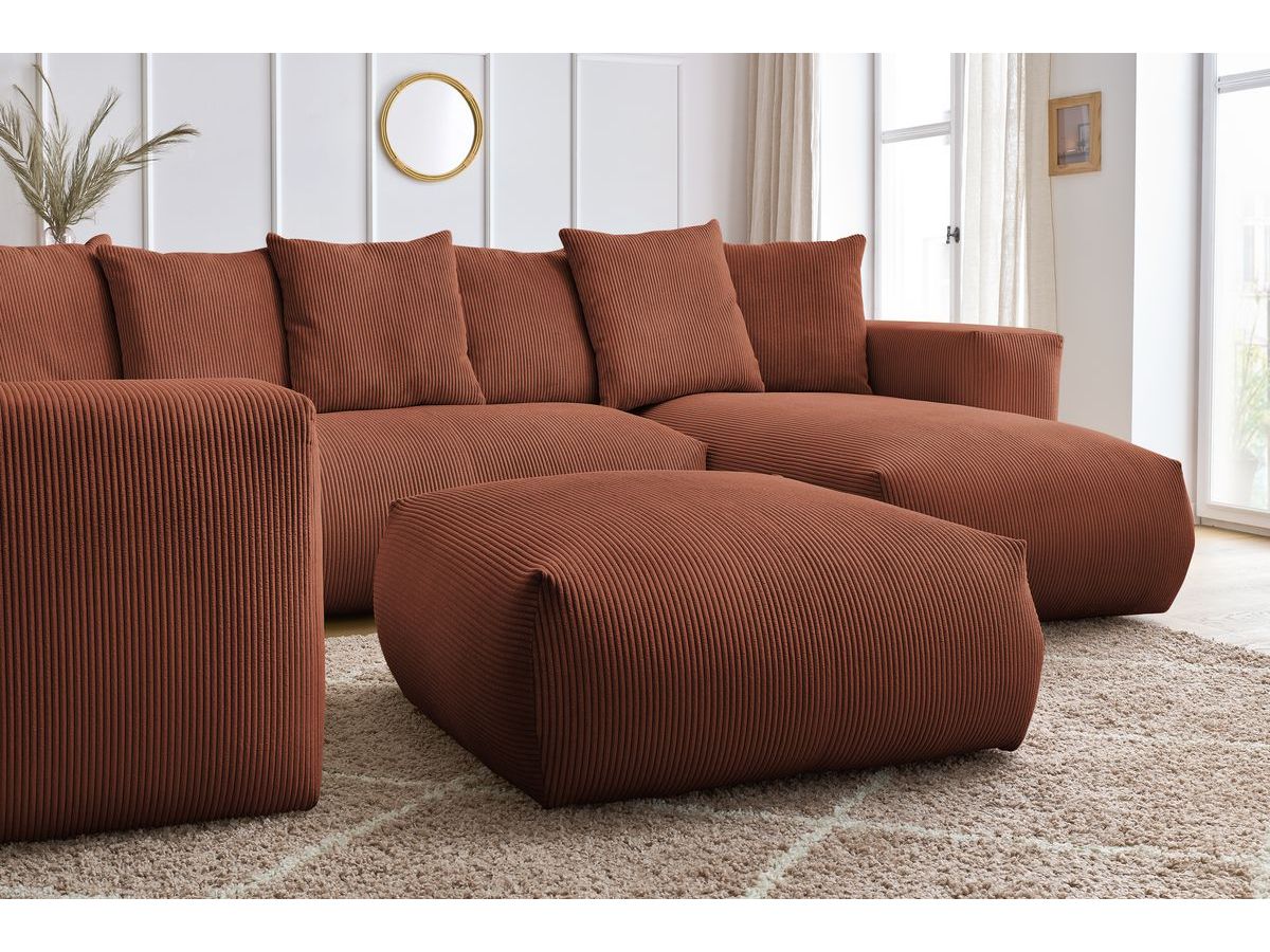 Bobochic Voltaire Wohnlandschaft mit Pouf 356 × 214 cm Cordsamt Orange Ecke rechts