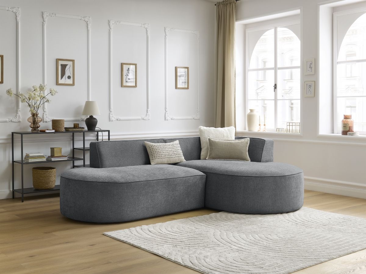 Bobochic Rousseau Ecksofa Strukturstoff Dunkelgrau Ecke rechts