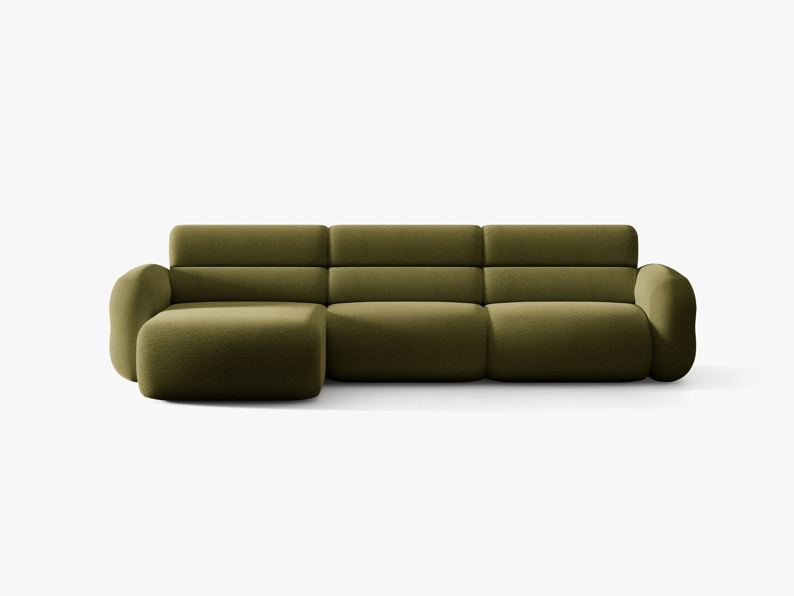 Micadoni Neo Ecksofa 4-Sitzer Links Boucle Baloo Dunkles Olivgrün