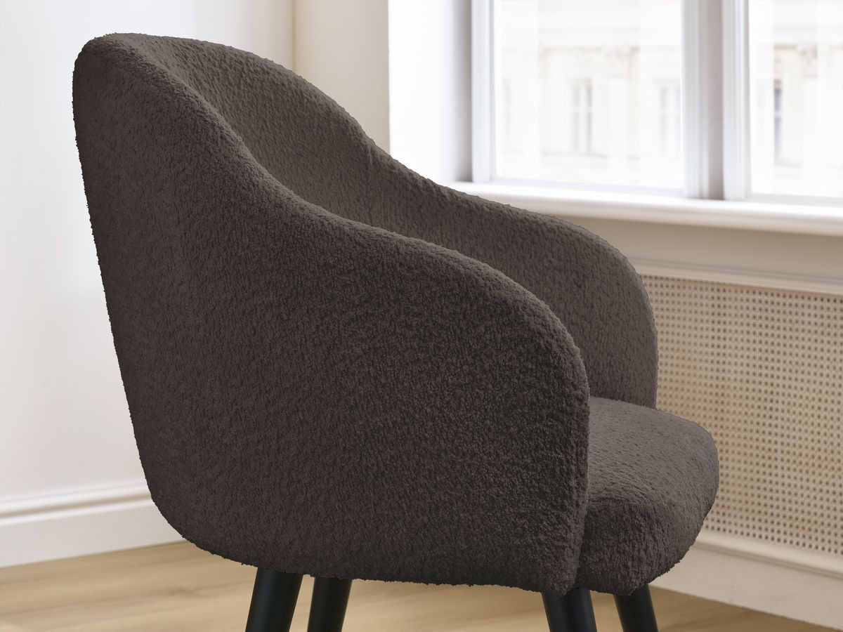 Bobochic Sophie Esszimmerstuhl 2er-Set mit skandinavischen Beinen, schwarz Bouclé-Stoff Braun