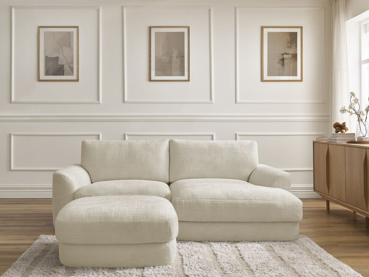 Bobochic Leonore Ecksofa mit Pouf Strukturstoff Beige Ecke rechts