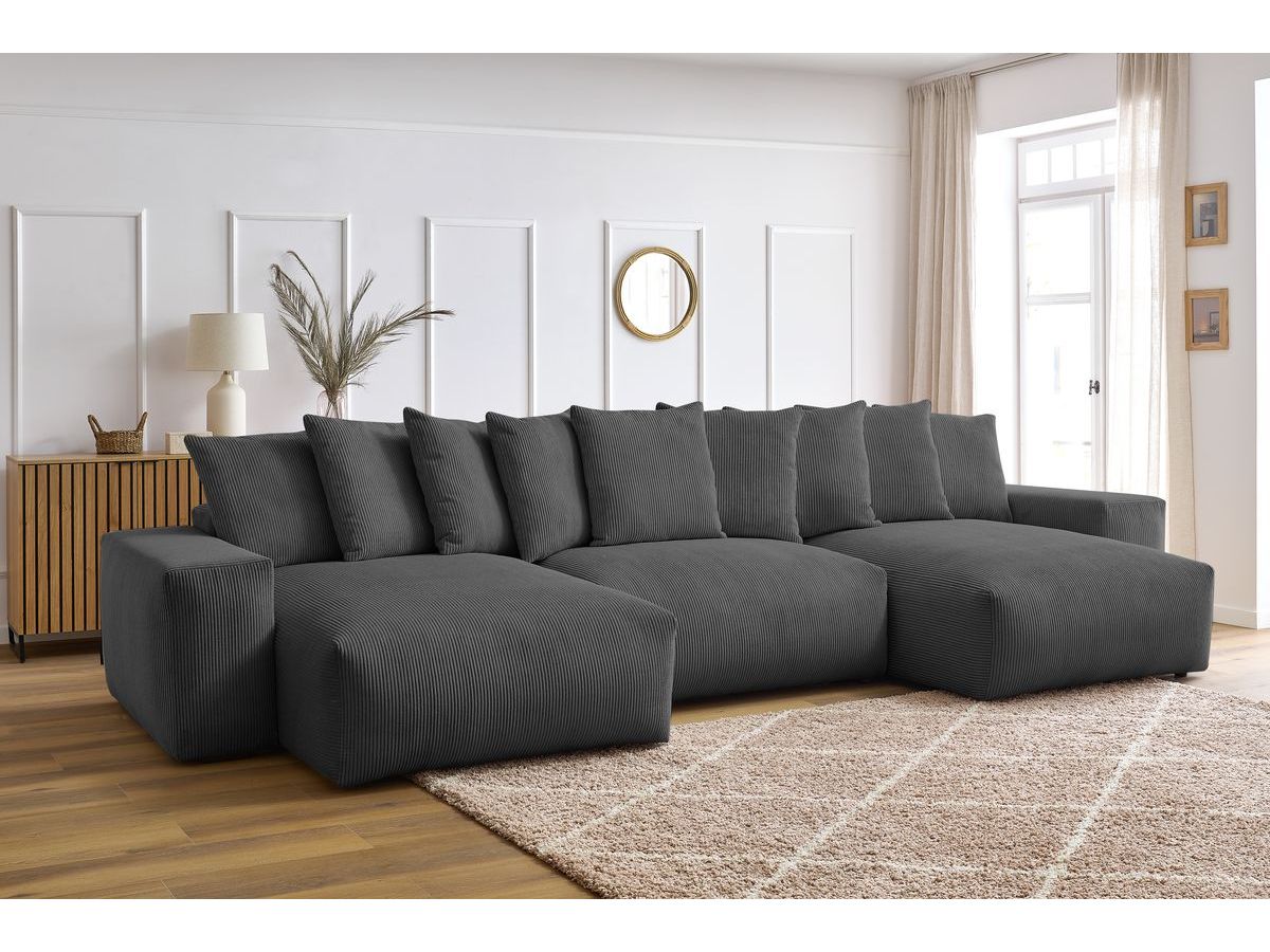 Bobochic Voltaire Wohnlandschaft 420 × 165 cm Cordsamt Dunkelgrau