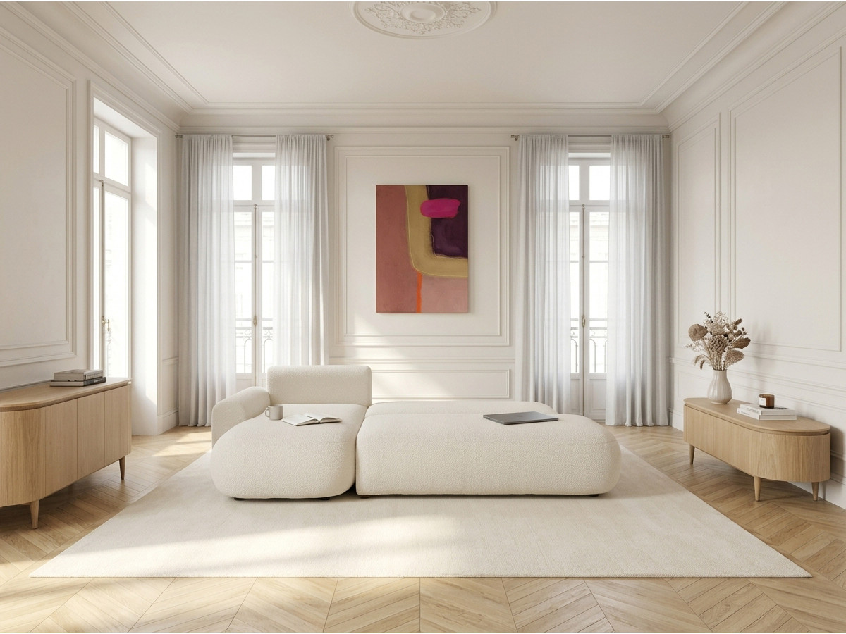 Bobochic Tango Ecksofa mit Schlaffunktion und Bettkasten Bouclé-Stoff Beige Ecke links