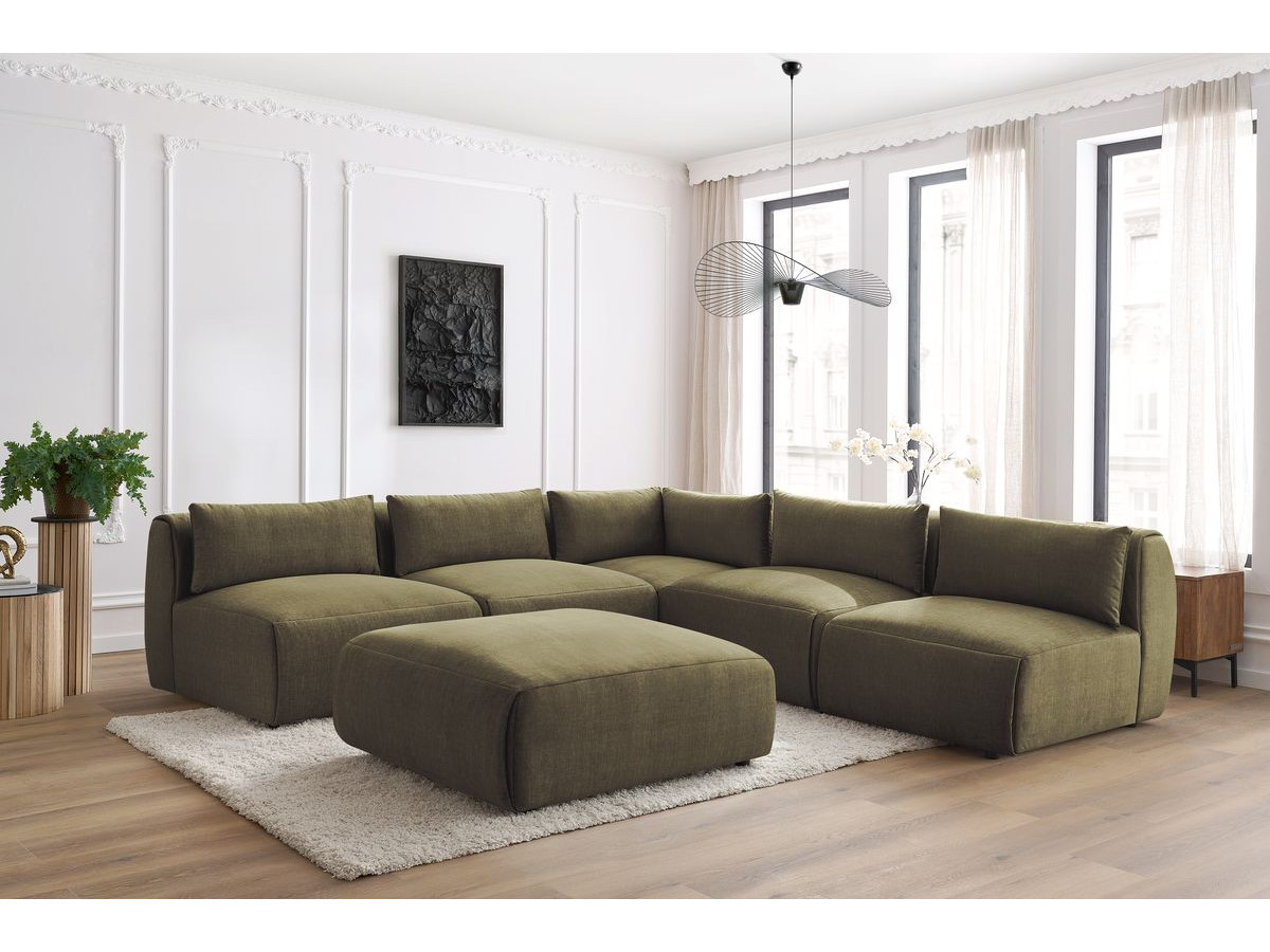Bobochic Jeanne Ecksofa mit Pouf Samt Grün