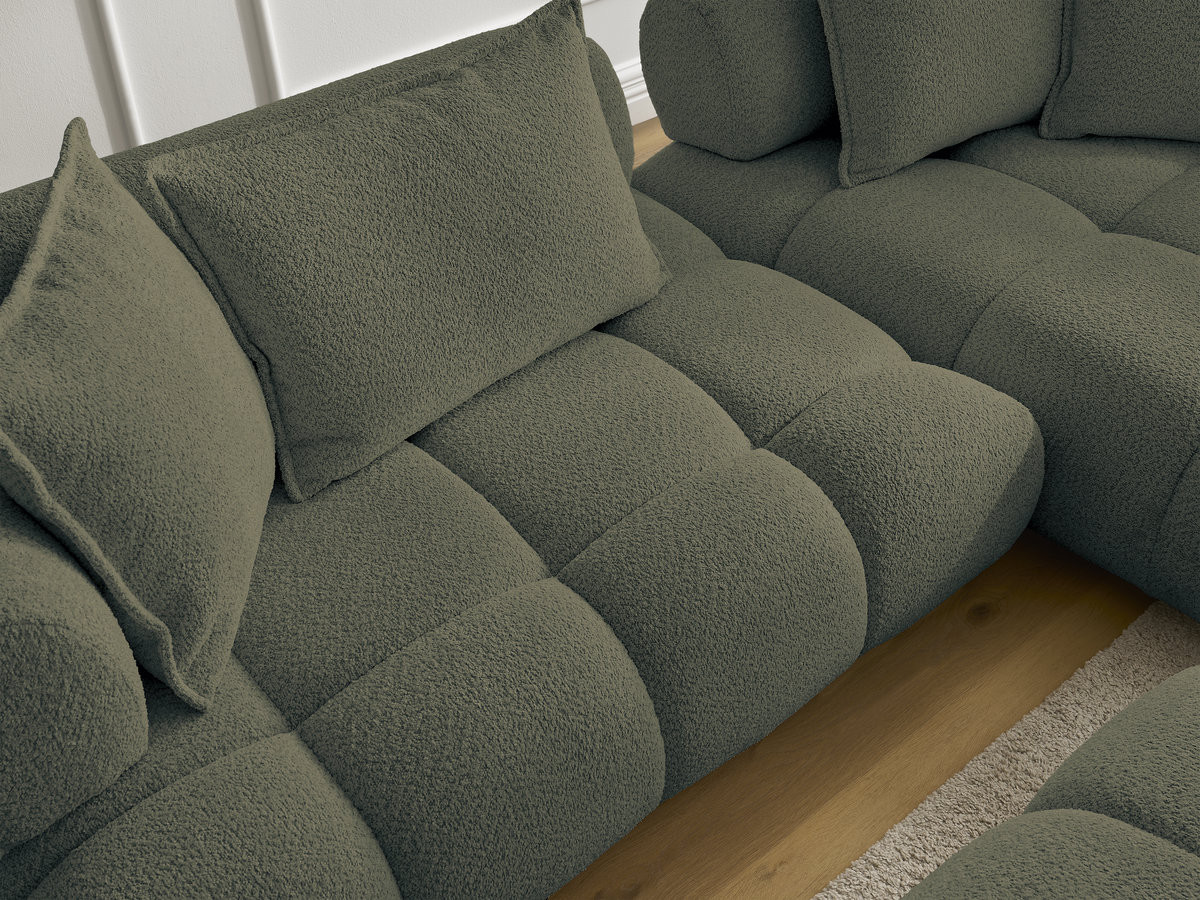 Bobochic Alya Ecksofa mit Pouf Bouclé-Stoff Grün Ecke rechts