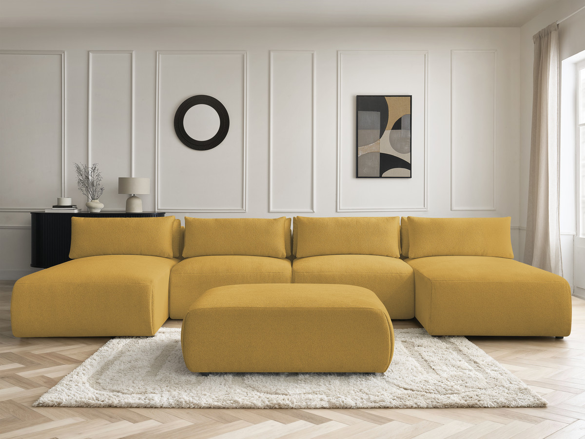 Bobochic Jana Wohnlandschaft mit großem Pouf Melange-Stoff Gelb