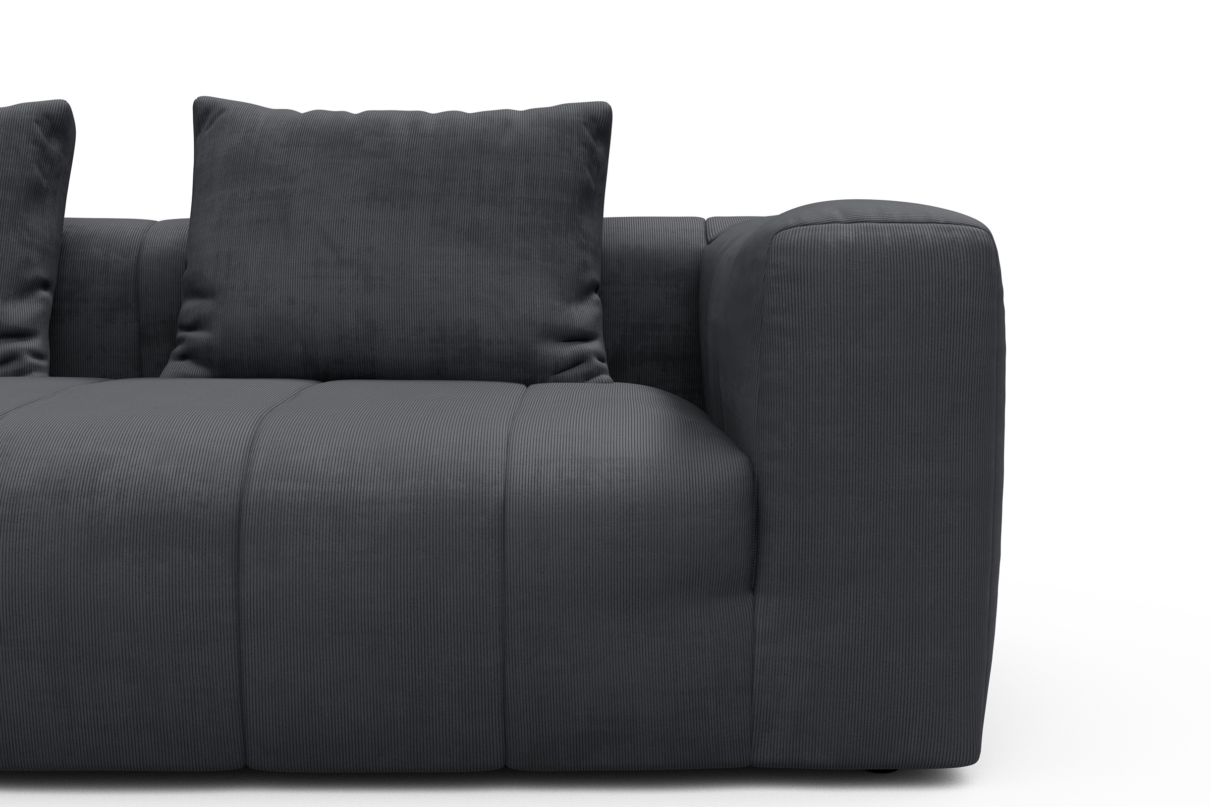 Ecksofa Hugo 2,5-Sitzer Armlehne rechts mit Chaiselongue Cordufine-Slate-Grey
