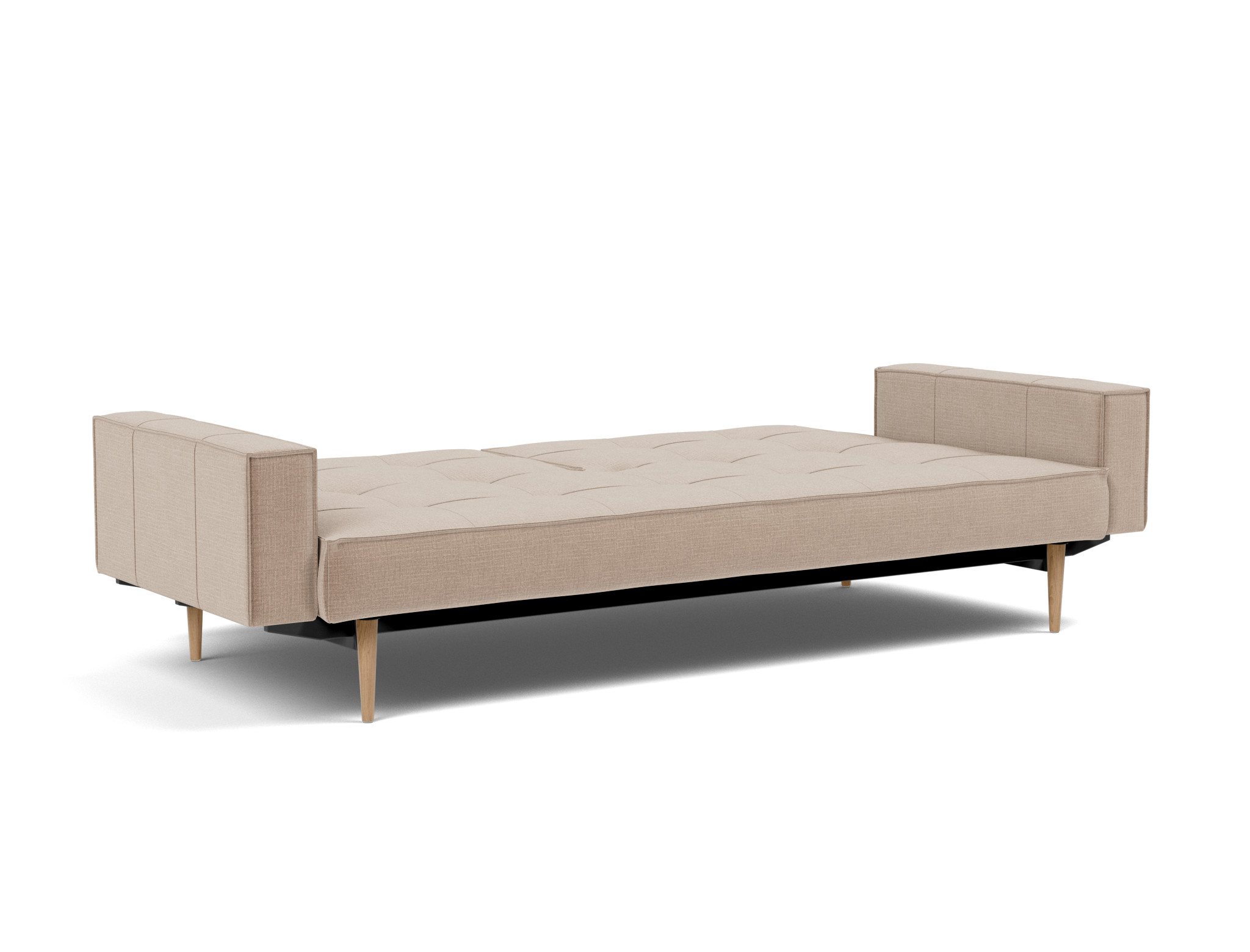 Schlafsofa Splitback mit Armlehnen Chenille Esina 417-Mocha Beine Styletto Eiche hell