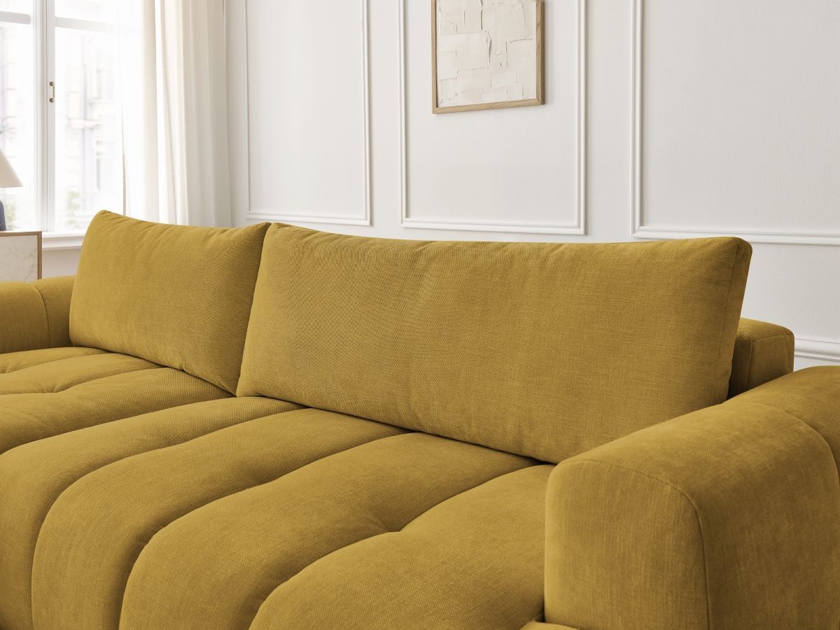 Bobochic Fuji Ecksofa mit Schlaffunktion und Bettkasten und Pouf 292 × 160 cm Stoff Gelb Ecke links