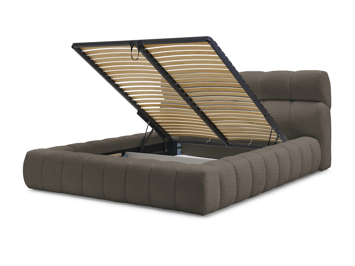 Bobochic Mont-blanc Polsterbett mit Bettkasten Bouclé-Stoff Braun, Liegefläche 140 × 190 cm