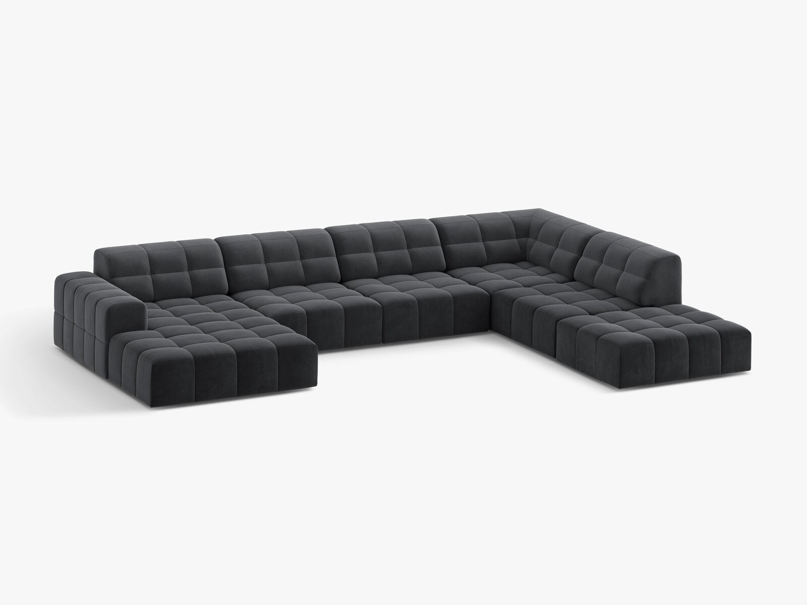 Micadoni Panorama Ecksofa Jennifer 7-Sitzer Rechts Samt Bluvel Grau