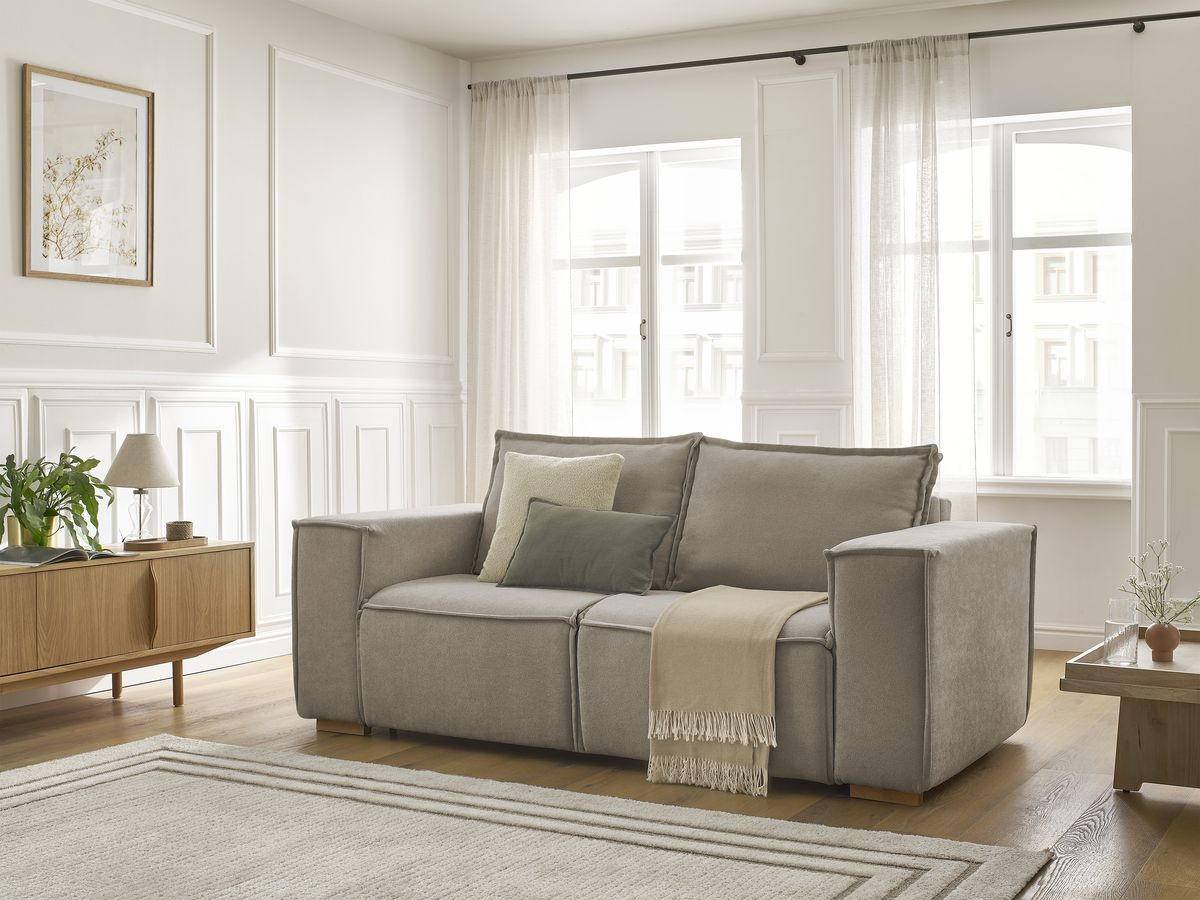 Bobochic Chelsea Schlafsofa 3-Sitzer Strukturstoff Taupe, Liegefläche 160 × 200 cm