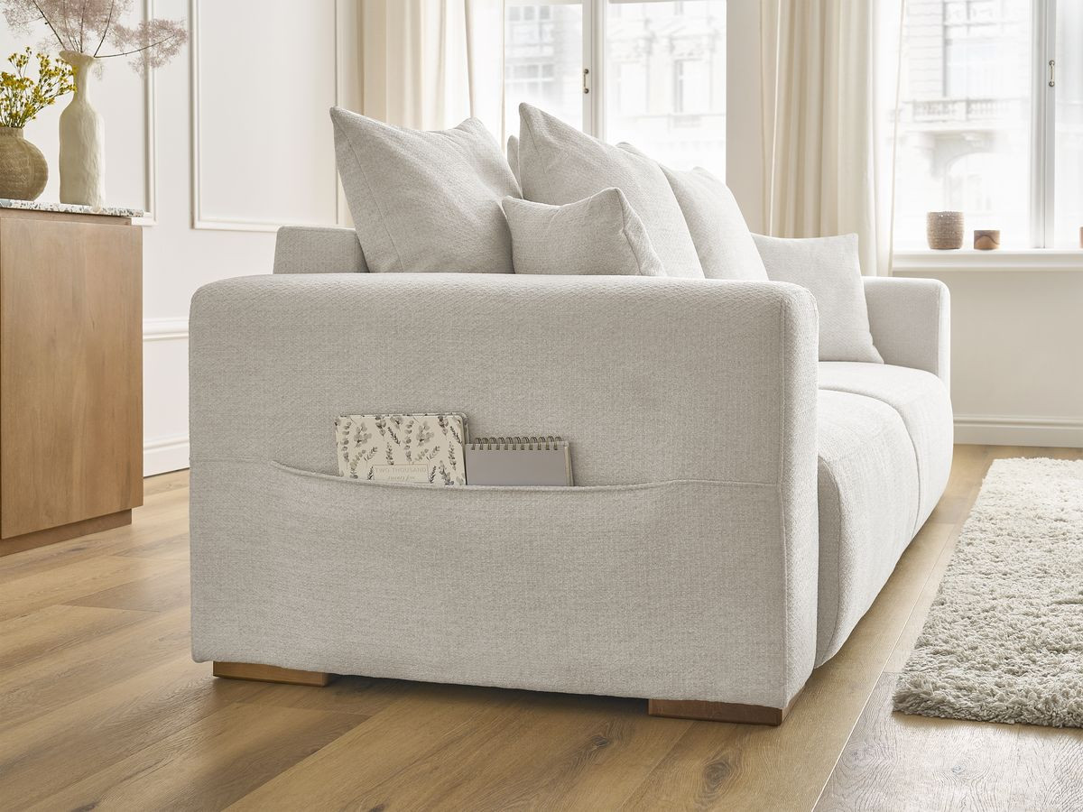 Bobochic Sidonie Schlafsofa 3-Sitzer mit Bettkasten Melange-Stoff Beige
