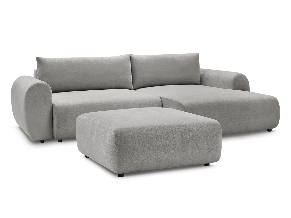 Bobochic Lucien Ecksofa mit Schlaffunktion und Bettkasten und Pouf 314 × 167 cm Stoff Hellgrau Ecke rechts