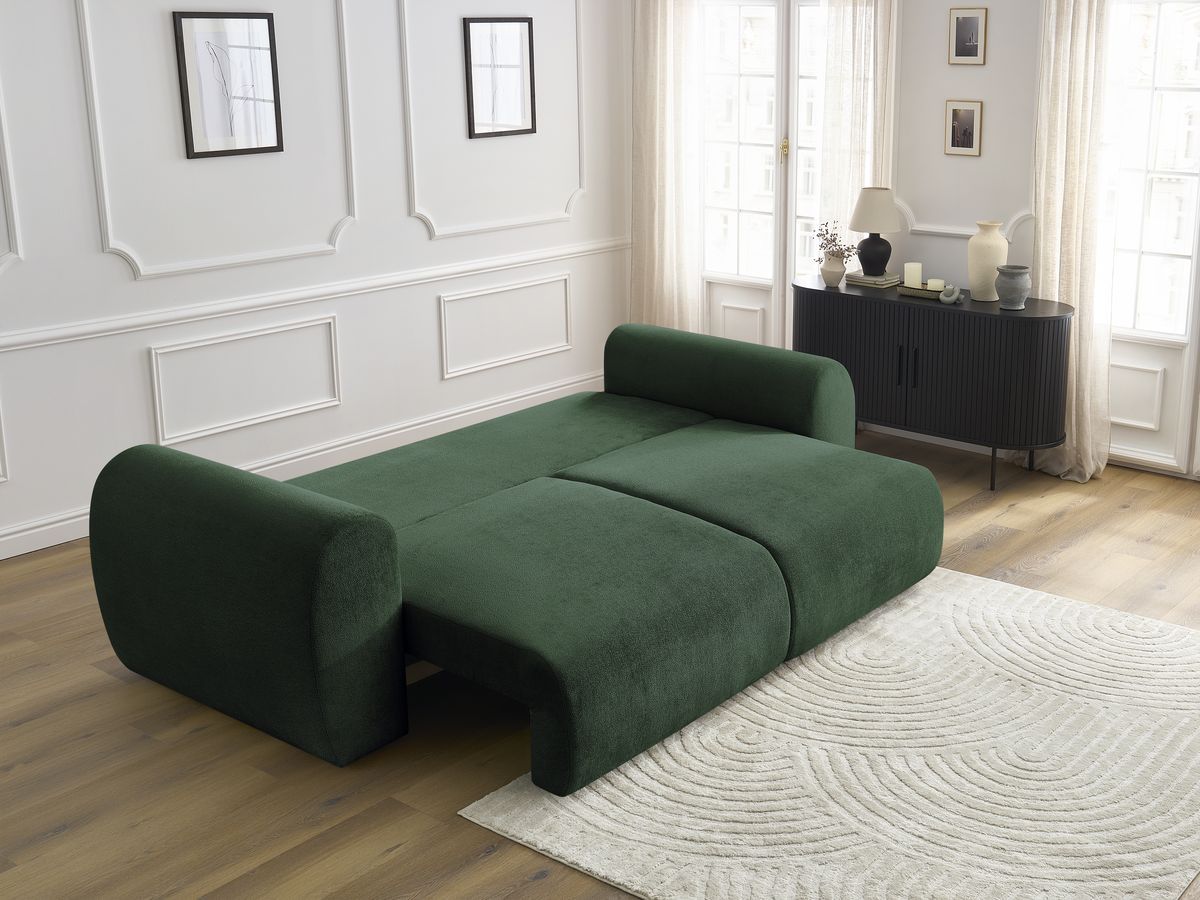 Bobochic Lucien Schlafsofa 3-Sitzer mit Bettkasten Stoff Grün