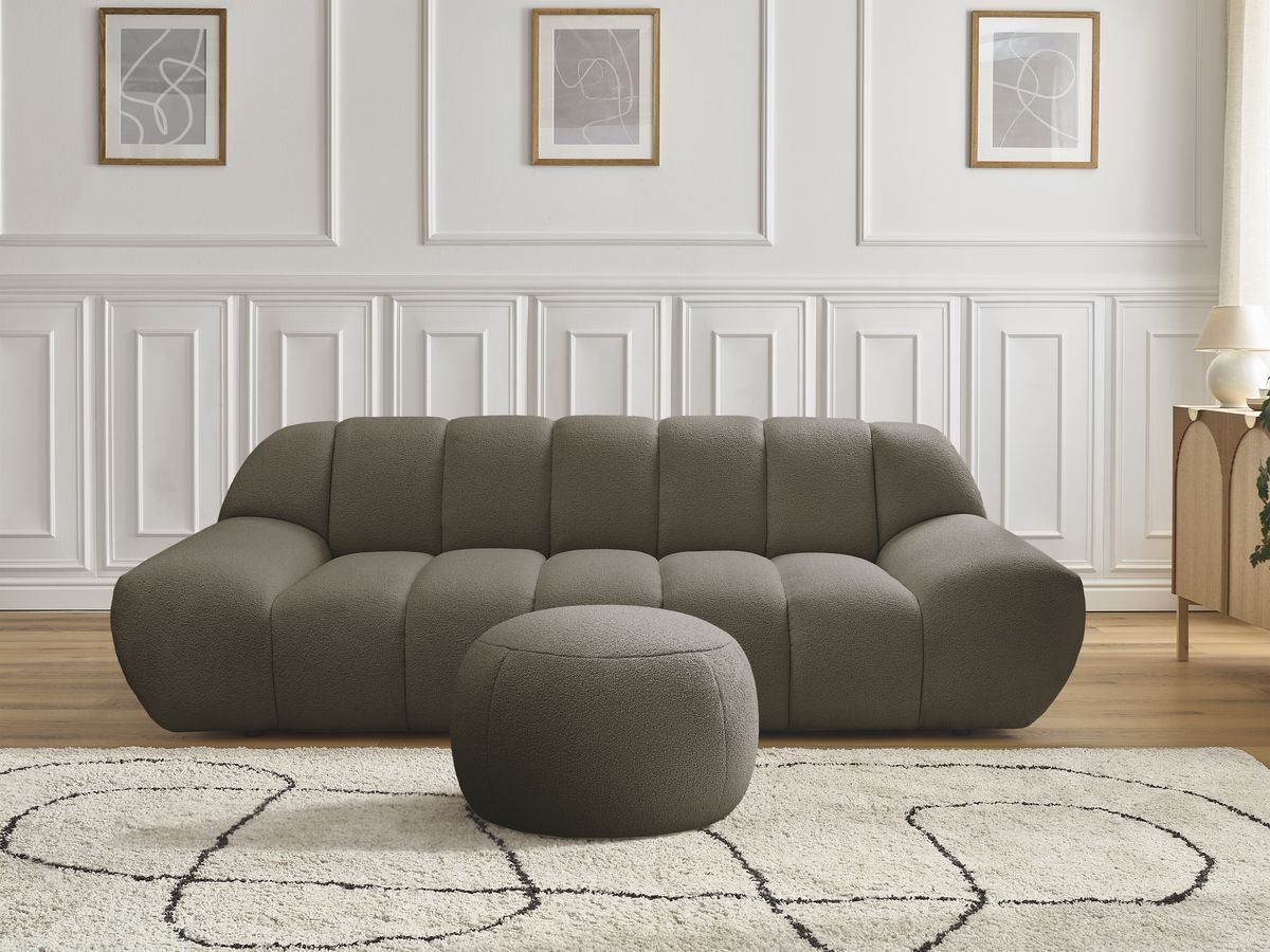 Bobochic Hayden Sofa 3-Sitzer mit Pouf 226 × 107 cm Bouclé-Stoff Braun