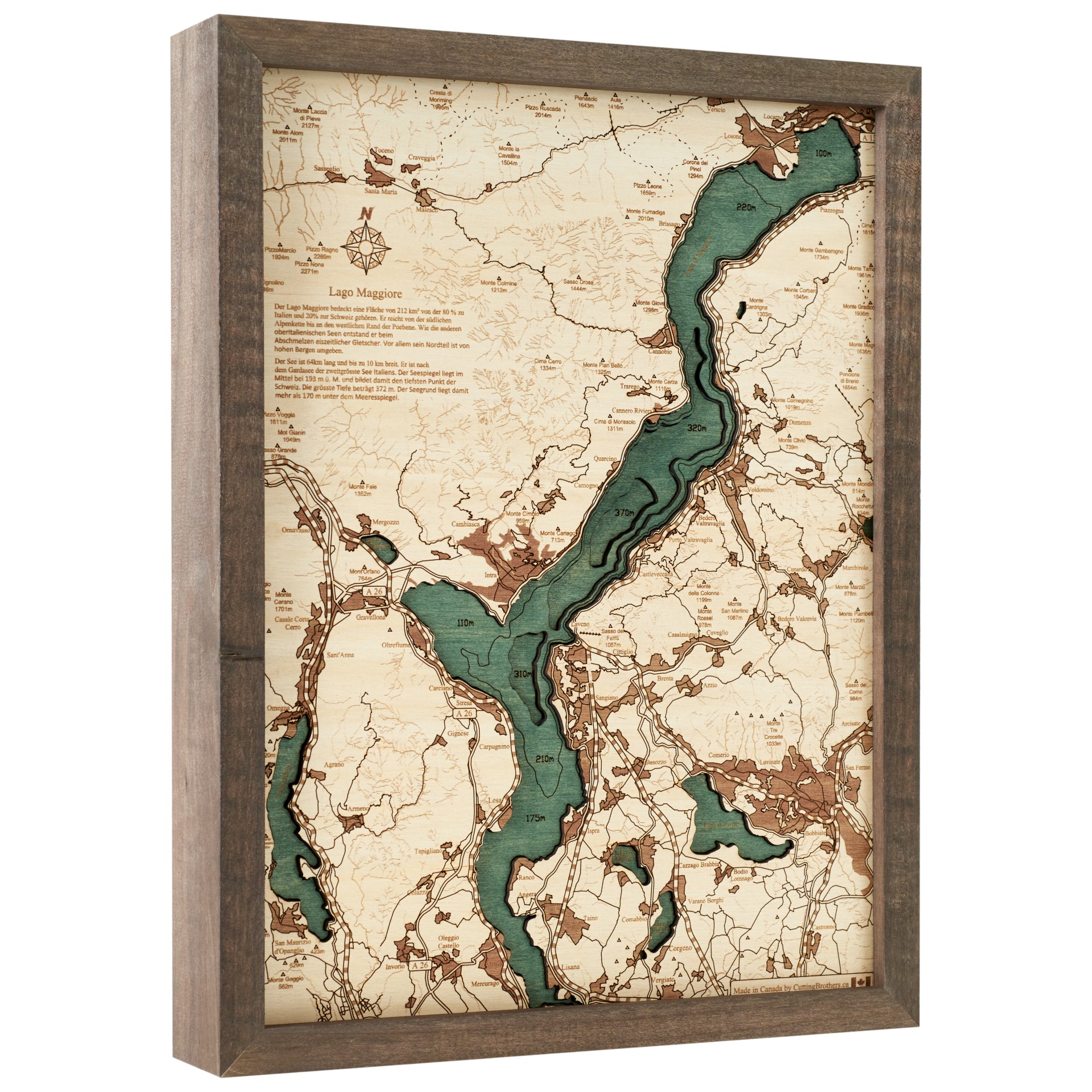 Cutting Brothers 3D Holz-Wandkarte Lago Maggiore 40.5x30.5 cm