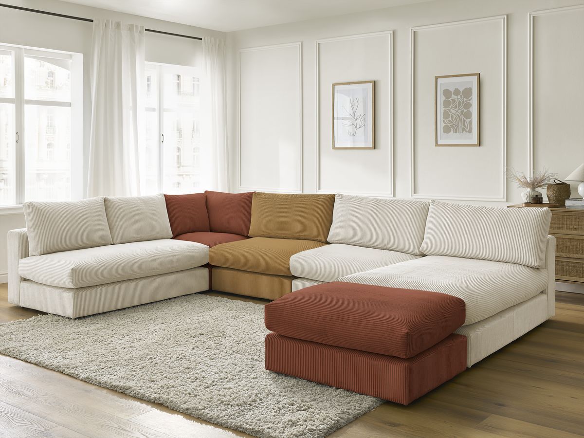 Bobochic Paris Ecksofa mit Pouf 369 × 167 cm Cordsamt Mehrfarbig