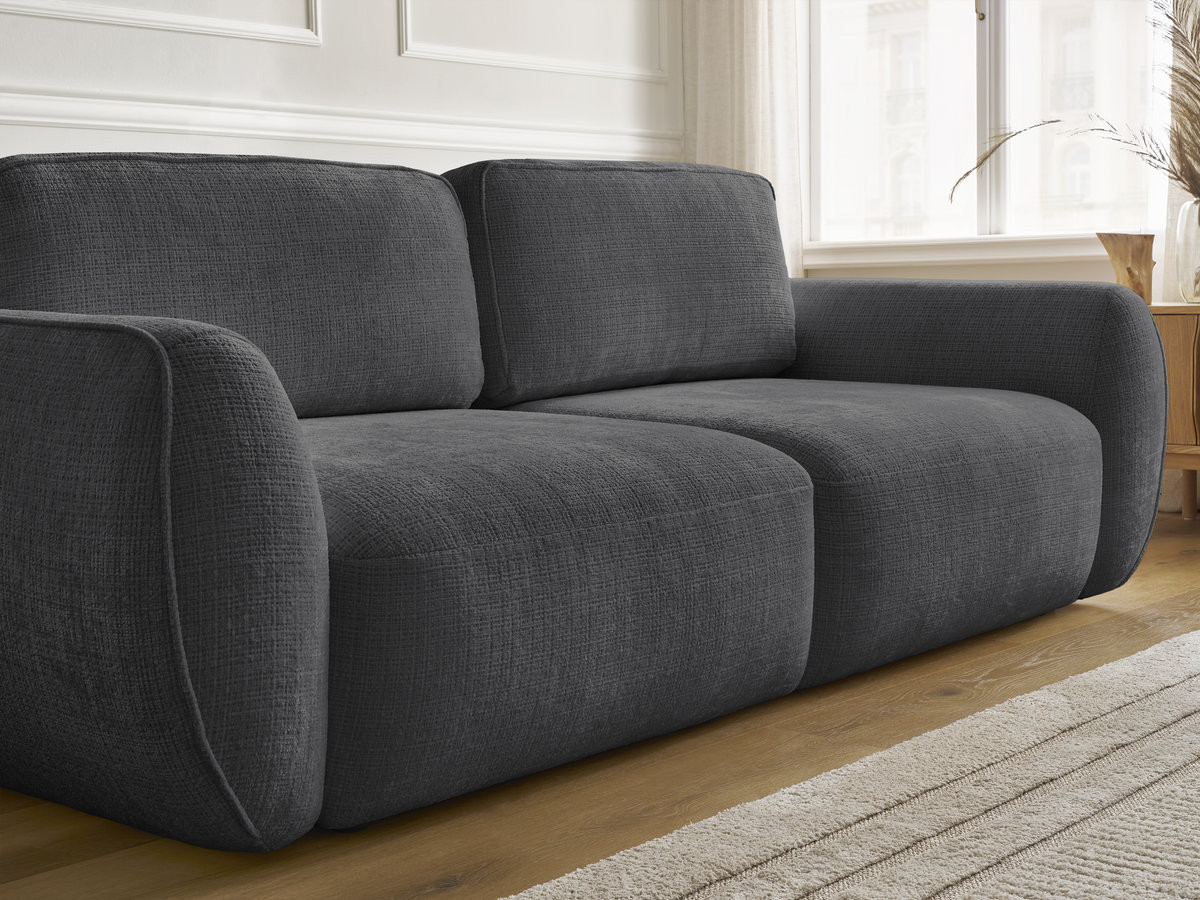 Bobochic Denise Schlafsofa 3-Sitzer mit Bettkasten Strukturstoff Schwarz