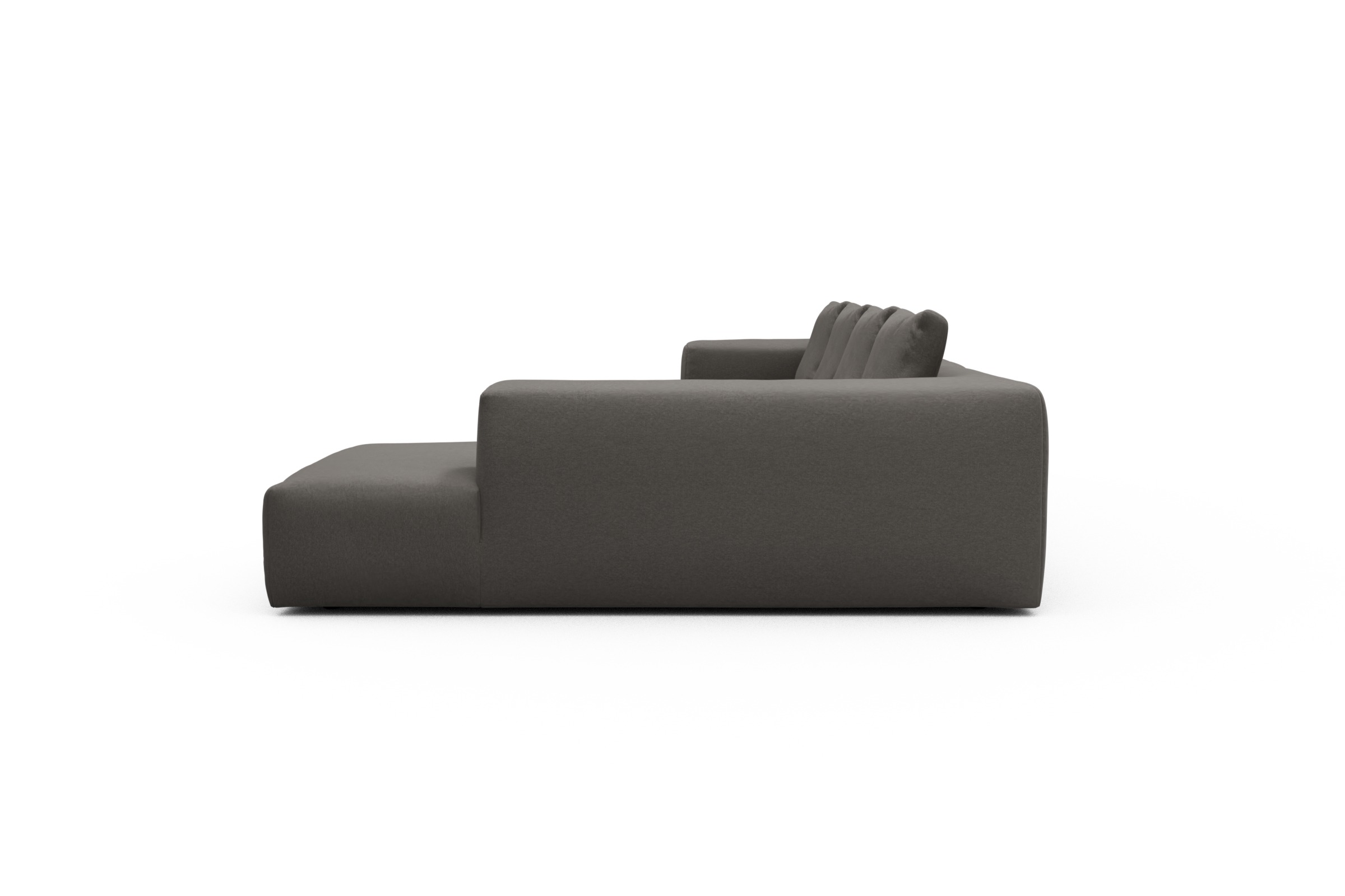 Wohnlandschaft Fred Relax-Ecke rechts mit 2-Sitzer und Chaiselongue links Satya-Taupe