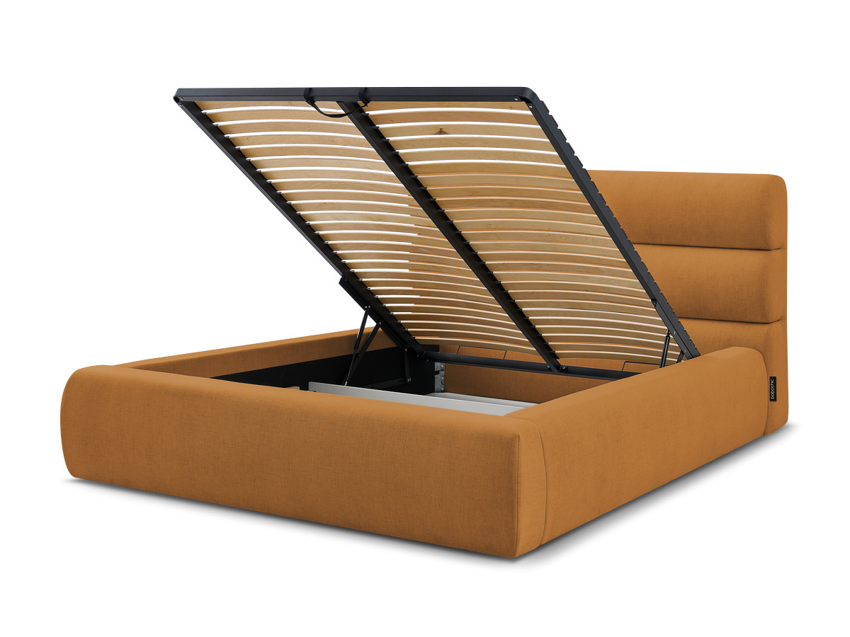 Bobochic Jagna Polsterbett mit Bettkasten Stoff Gelb, Liegefläche 140 × 190 cm