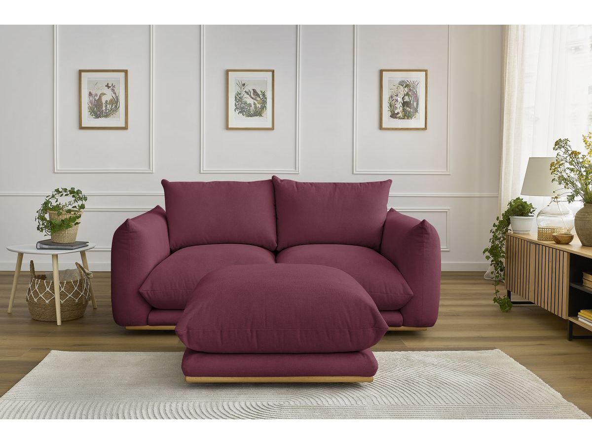 Bobochic Ernest Sofa 3-Sitzer mit Pouf 193 × 106 cm Stoff Rot