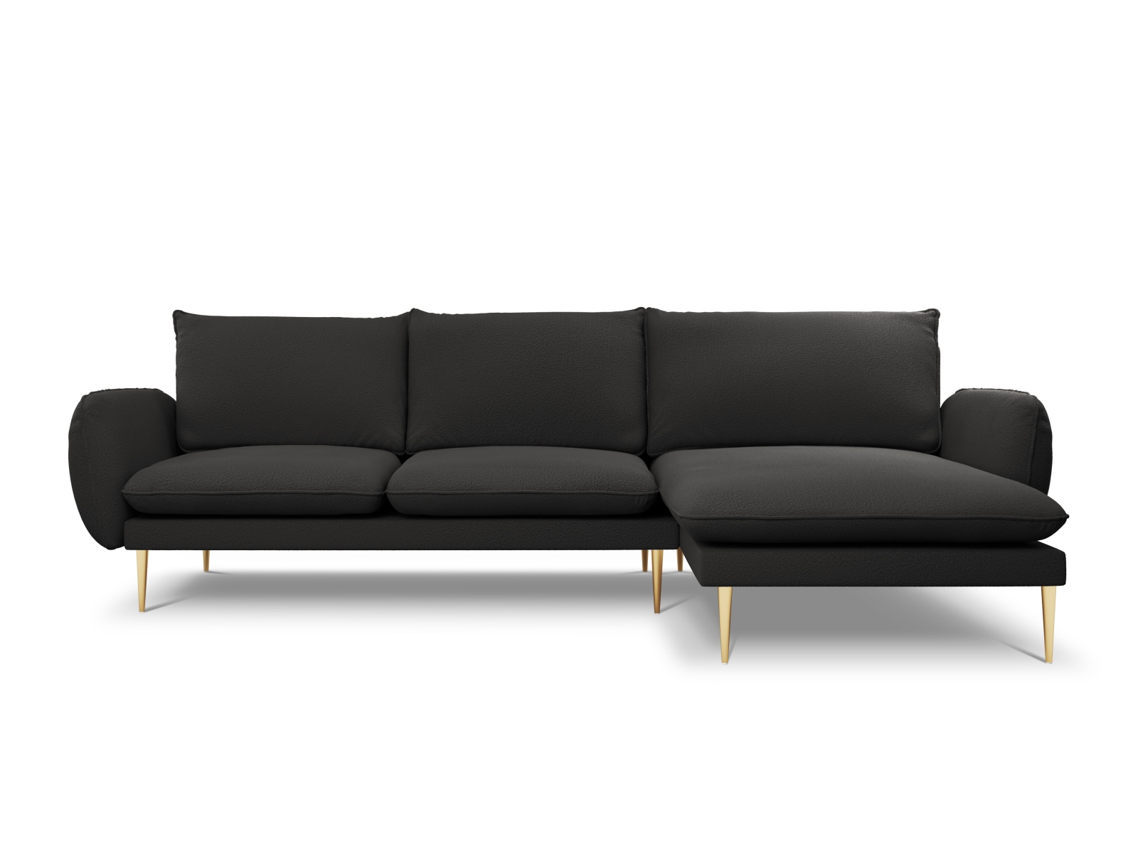 Cosmopolitan Design Ecksofa Vienna 5-Sitzer Boucle Ascot Schwarz Rechts Beine Gold