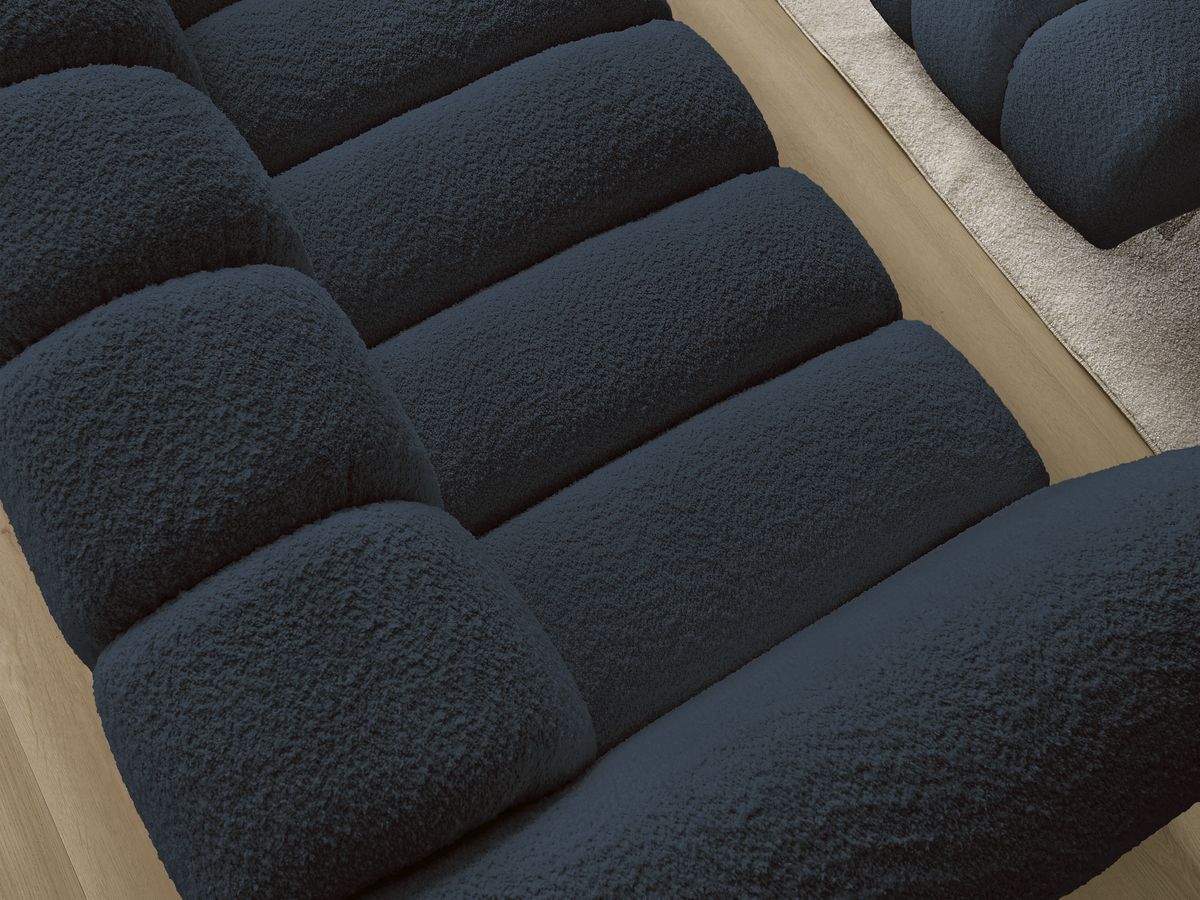Bobochic Talia Sofa 3-Sitzer mit Pouf Bouclé-Stoff Dunkelblau