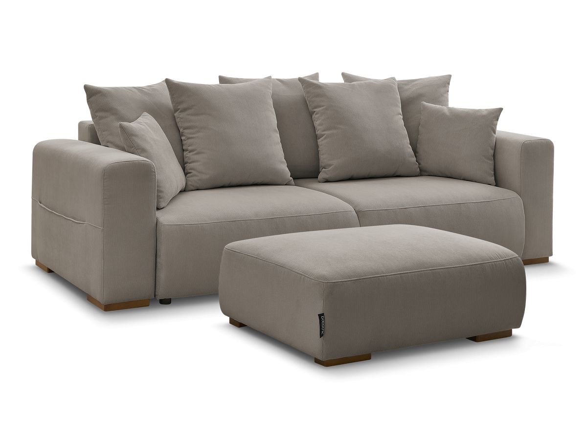 Bobochic Sidonie Schlafsofa 4-Sitzer mit Bettkasten und Pouf Cordsamt Taupe