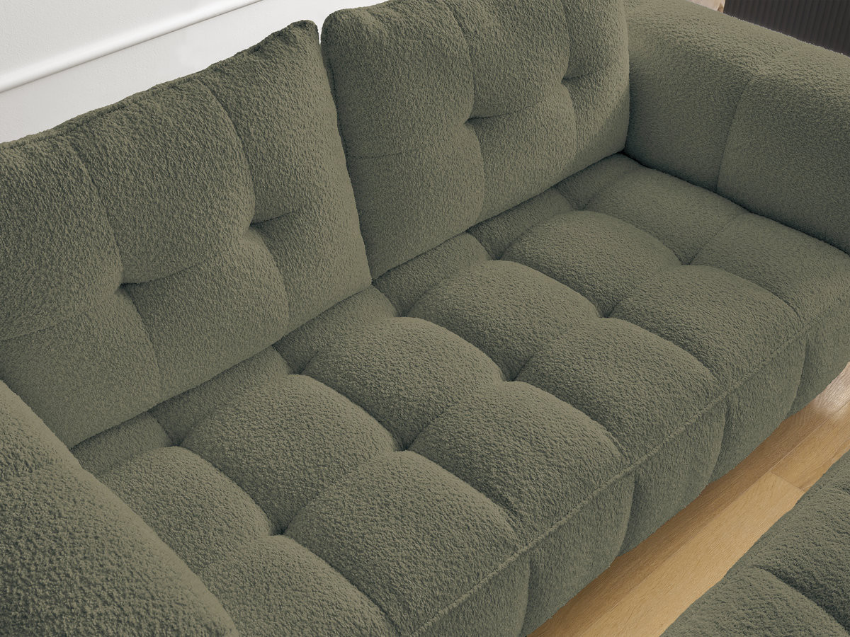 Bobochic Anis Sofa 2-Sitzer mit Pouf Bouclé-Stoff Grün