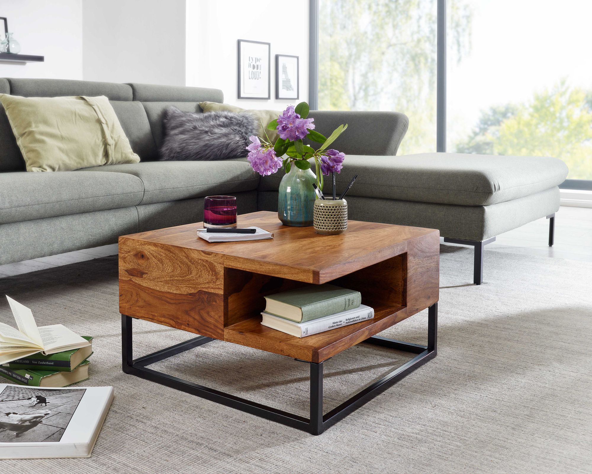 Couchtisch Myvatn Massivholz Dunkelbraun 60 × 60 × 34,5 cm