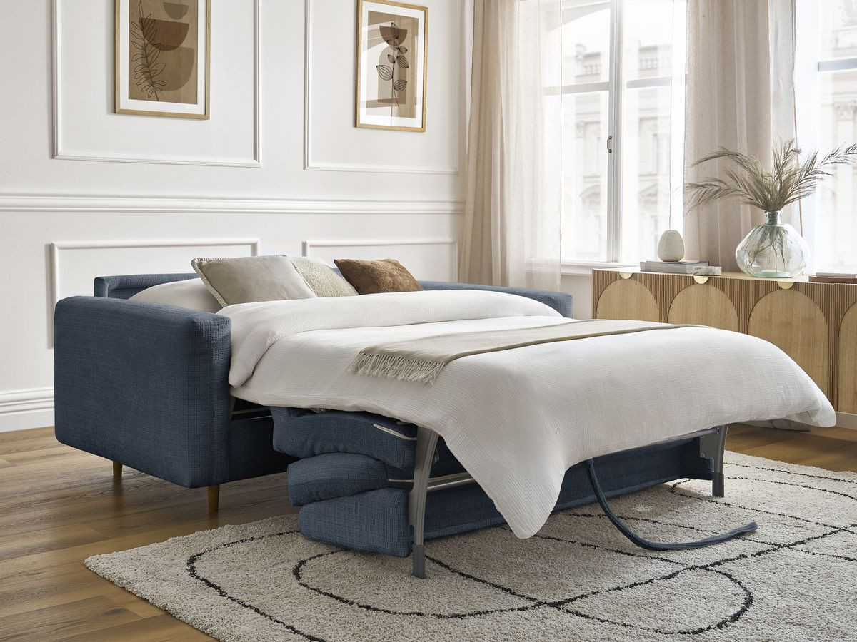 Bobochic Cocoone Schlafsofa 3-Sitzer Strukturstoff Dunkelblau, Liegefläche 140 × 200 cm