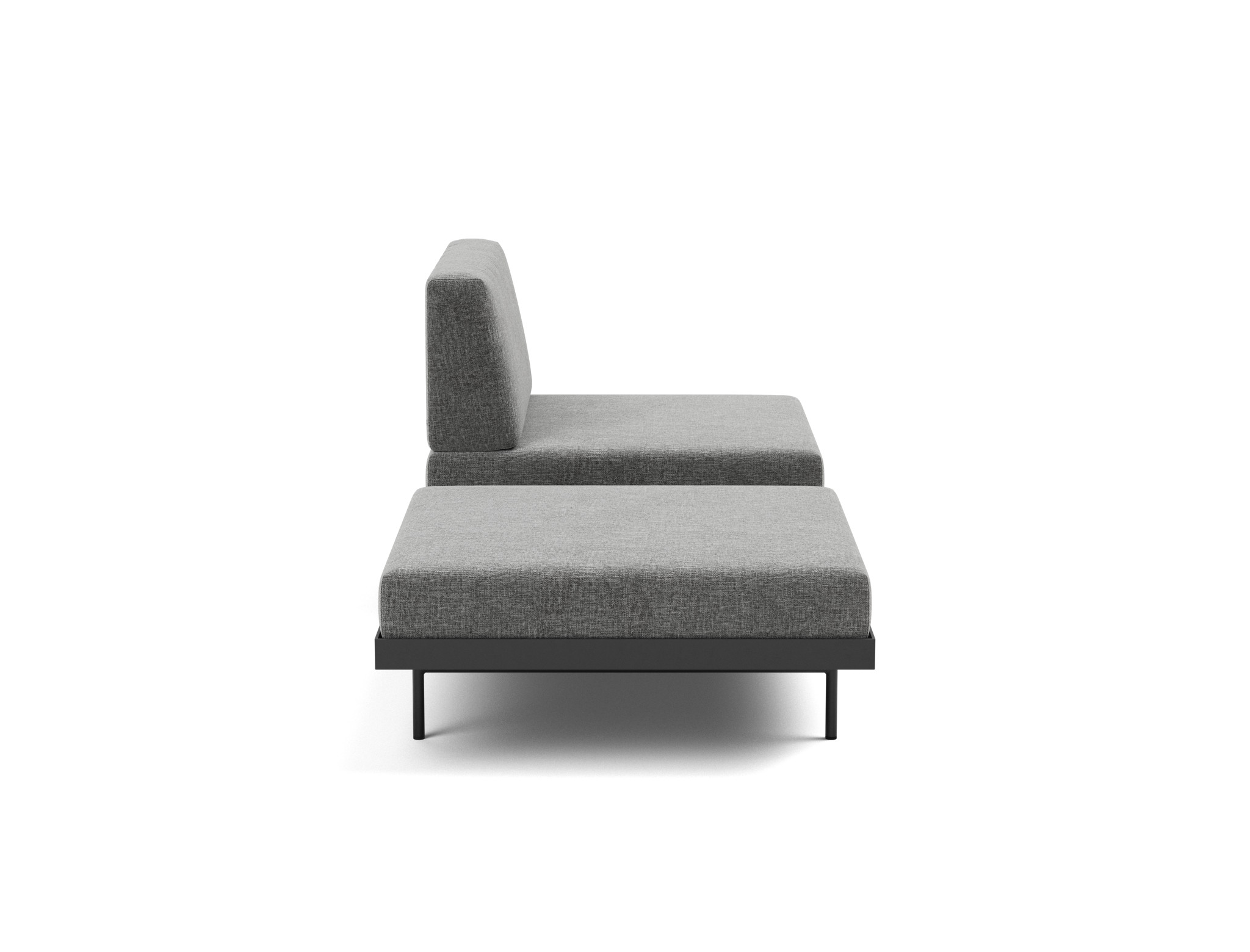 Tagesbett Puri Strukturierter Stoff Twist 563-Charcoal Beine mit Nussbaumtisch