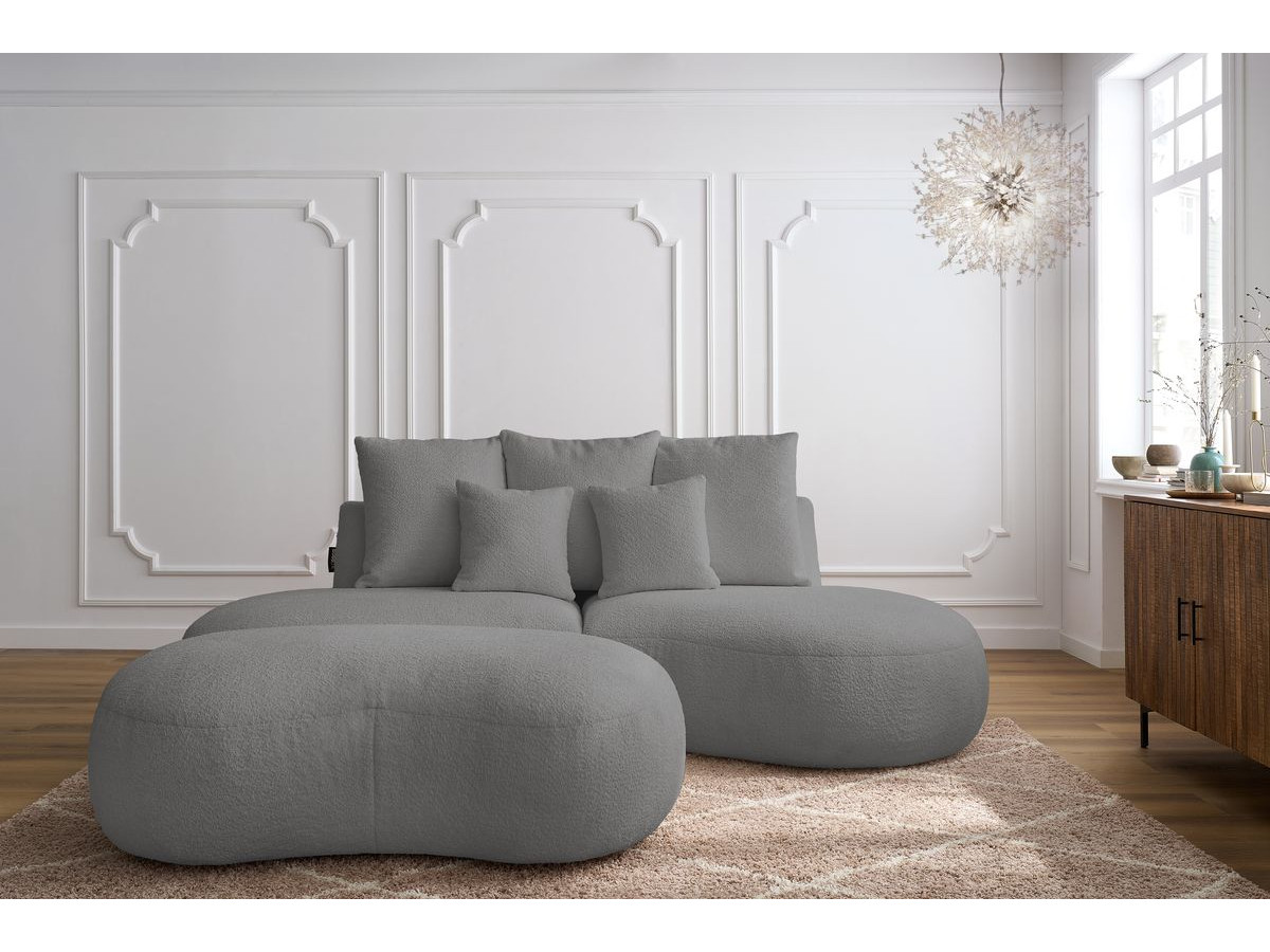 Bobochic Saint-germain Sofa 5-Sitzer mit Pouf Bouclé-Stoff Hellgrau