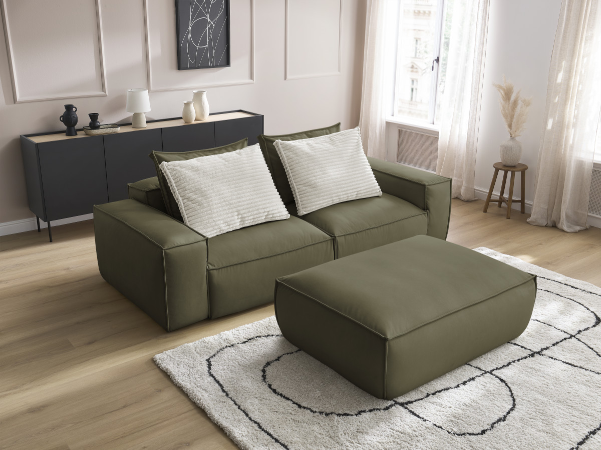 Bobochic Boheme Sofa 3-Sitzer mit Pouf Kunstleder Grün