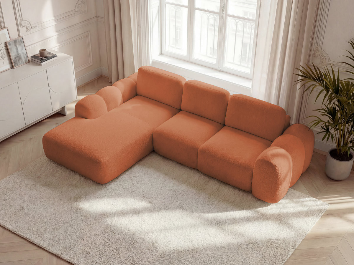 Bobochic Montaigne Ecksofa mit Schlaffunktion und Bettkasten 288 × 196 cm Bouclé-Stoff Orange Ecke links