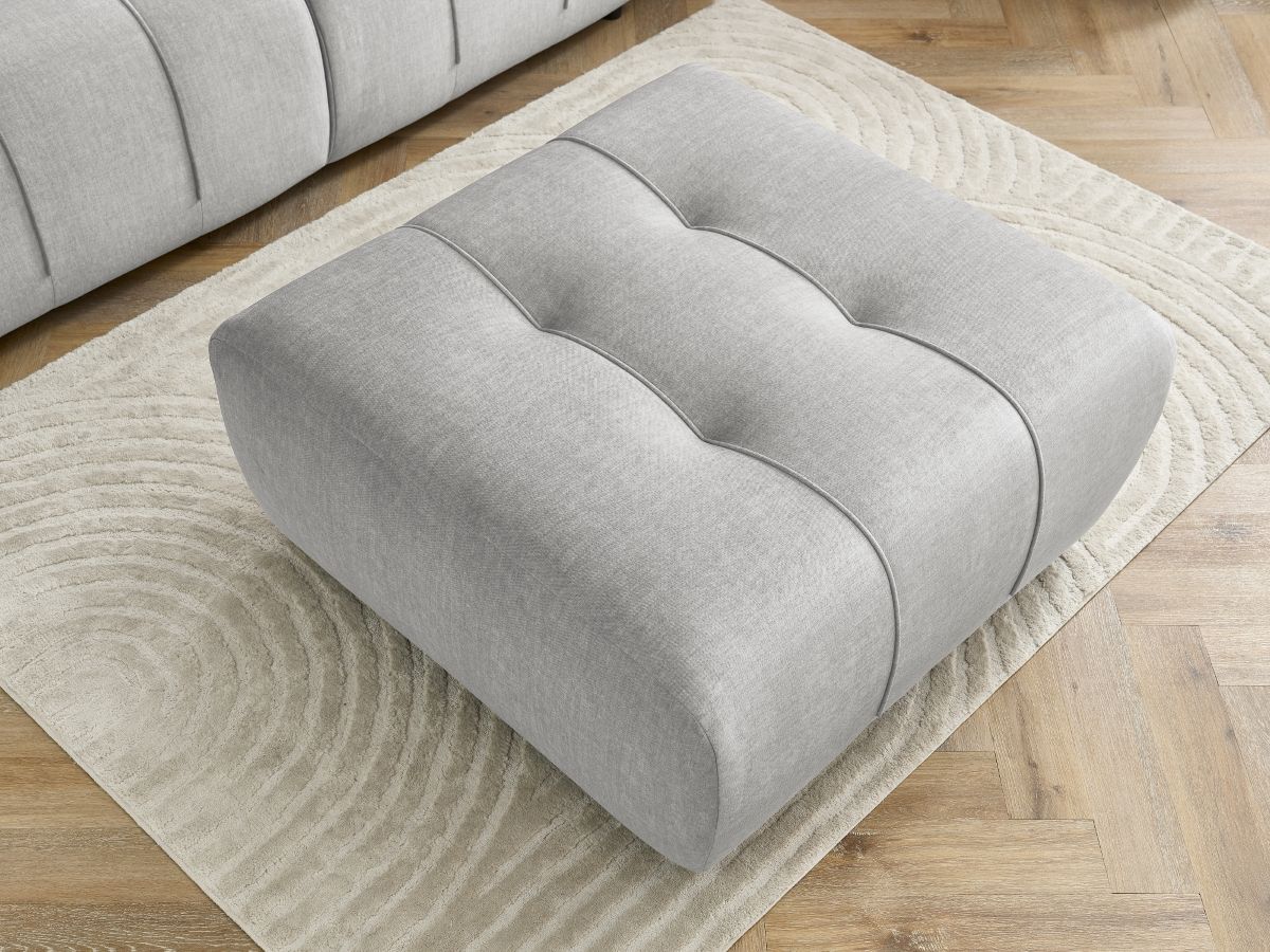 Bobochic Arsene Schlafsofa 4-Sitzer mit Bettkasten und Pouf Samt Hellgrau