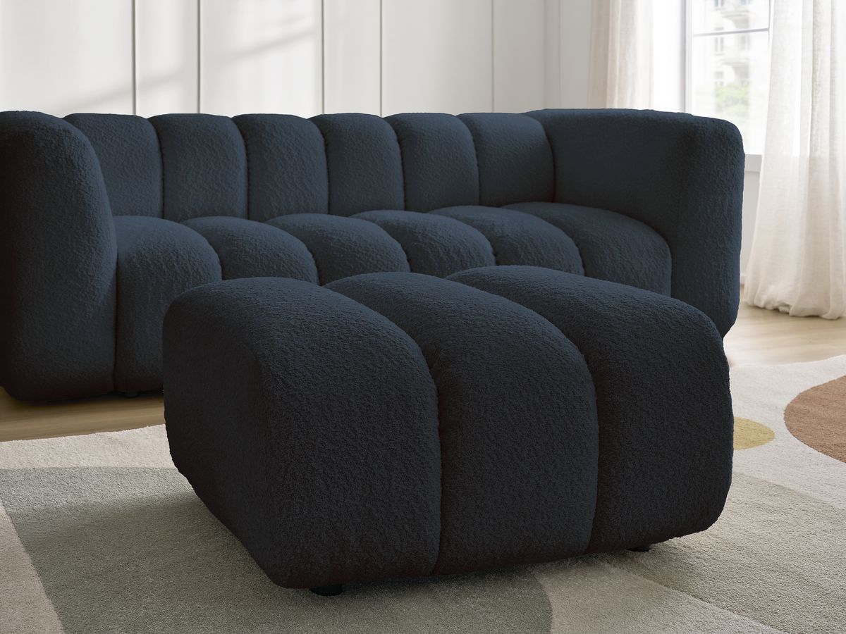 Bobochic Talia Sofa 3-Sitzer mit Pouf Bouclé-Stoff Dunkelblau