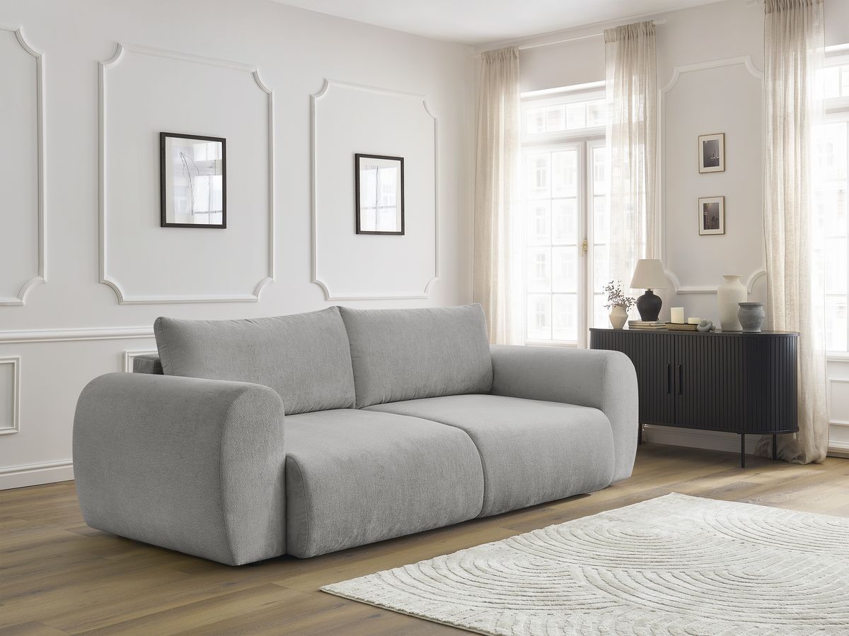 Bobochic Lucien Schlafsofa 3-Sitzer mit Bettkasten Stoff Hellgrau