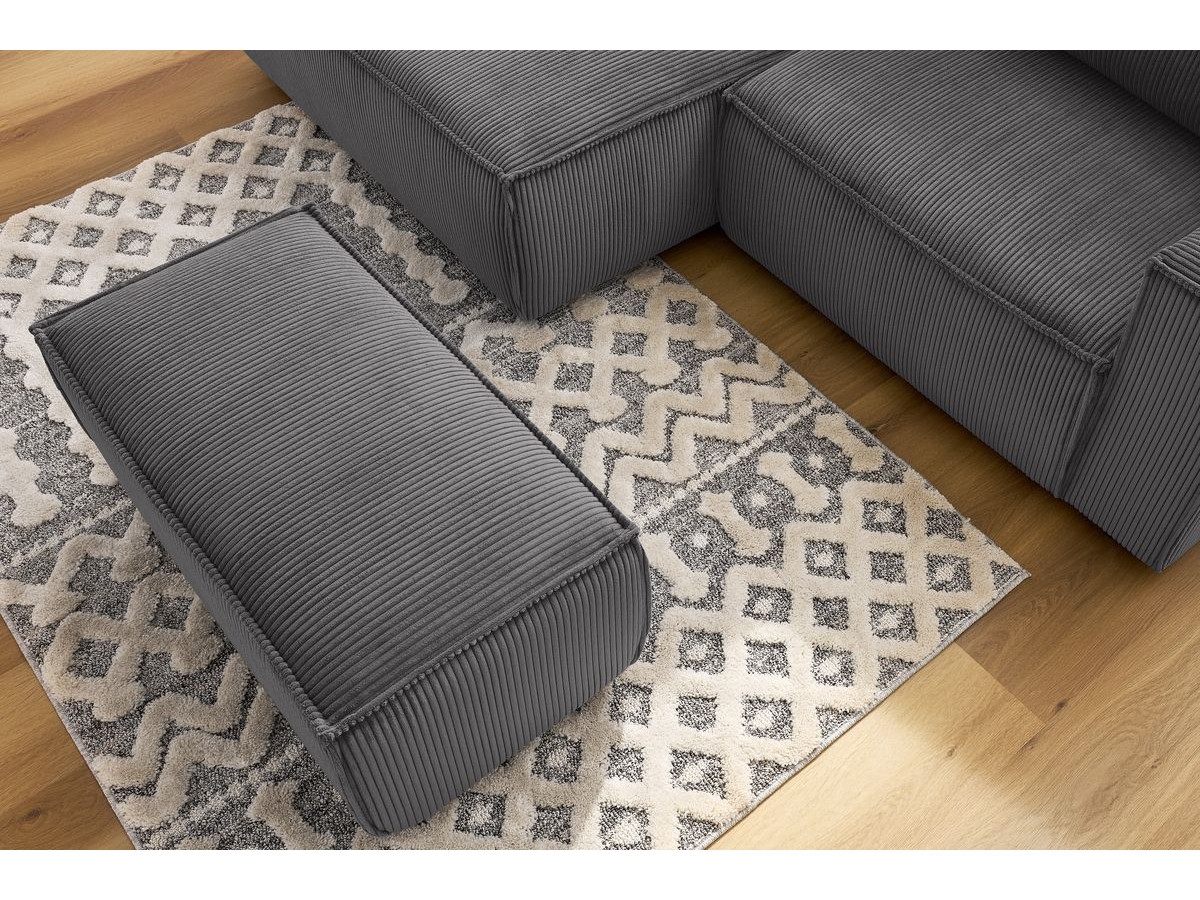 Bobochic Nihad Ecksofa mit Pouf Cordsamt Dunkelgrau Ecke links