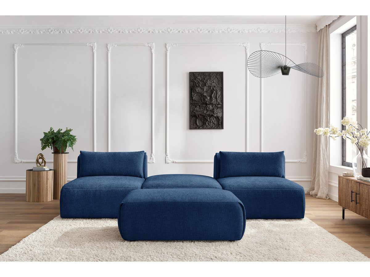 Bobochic Jeanne Sofa 4-Sitzer mit Pouf Strukturstoff Dunkelblau