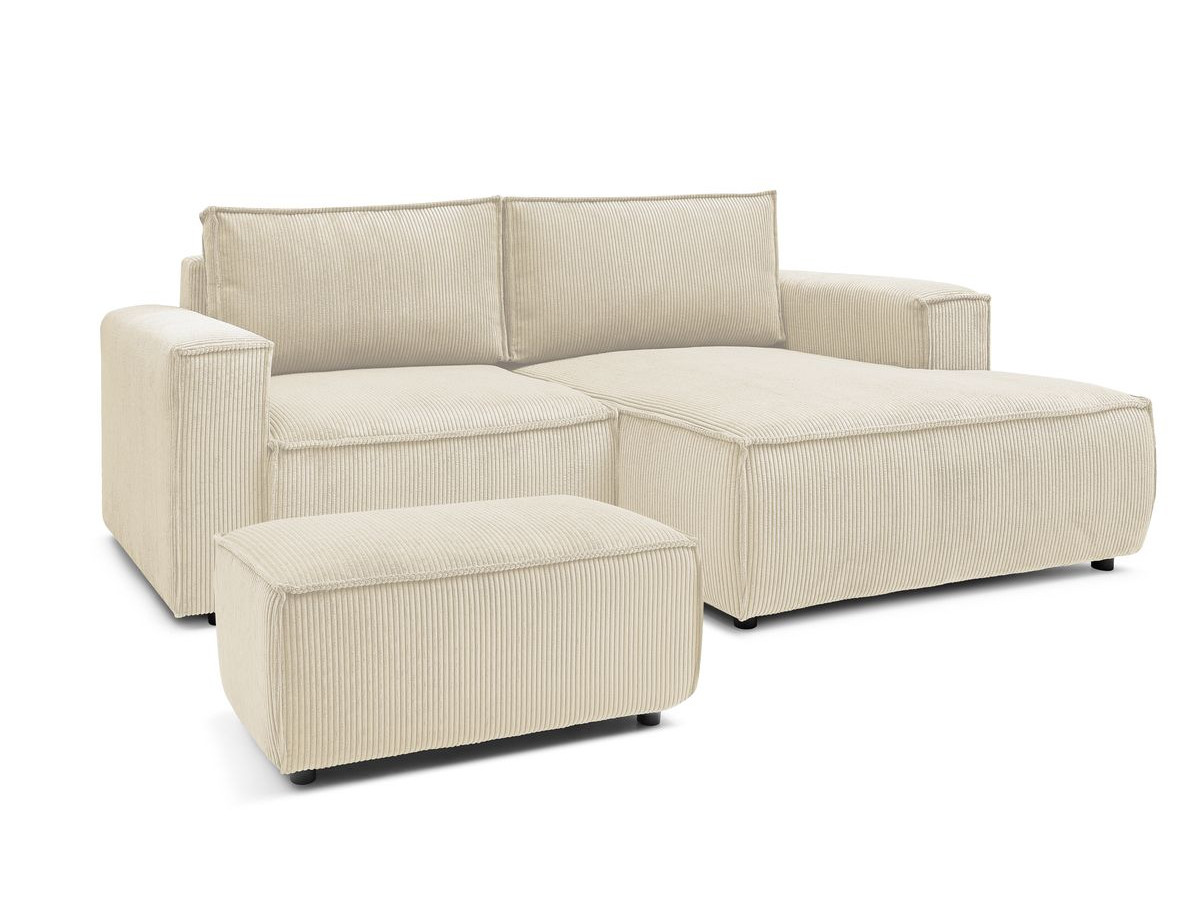 Bobochic Nihad Ecksofa mit Pouf Cordsamt Beige Ecke rechts