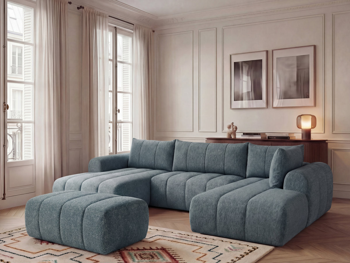 Bobochic Nesty Wohnlandschaft mit Pouf Melange-Stoff Blau Ecke links