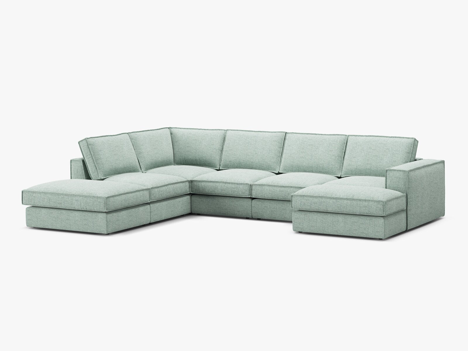 Micadoni modulares Panorama Ecksofa Pola 5-Sitzer Links Strukturierter Stoff Babel Minze