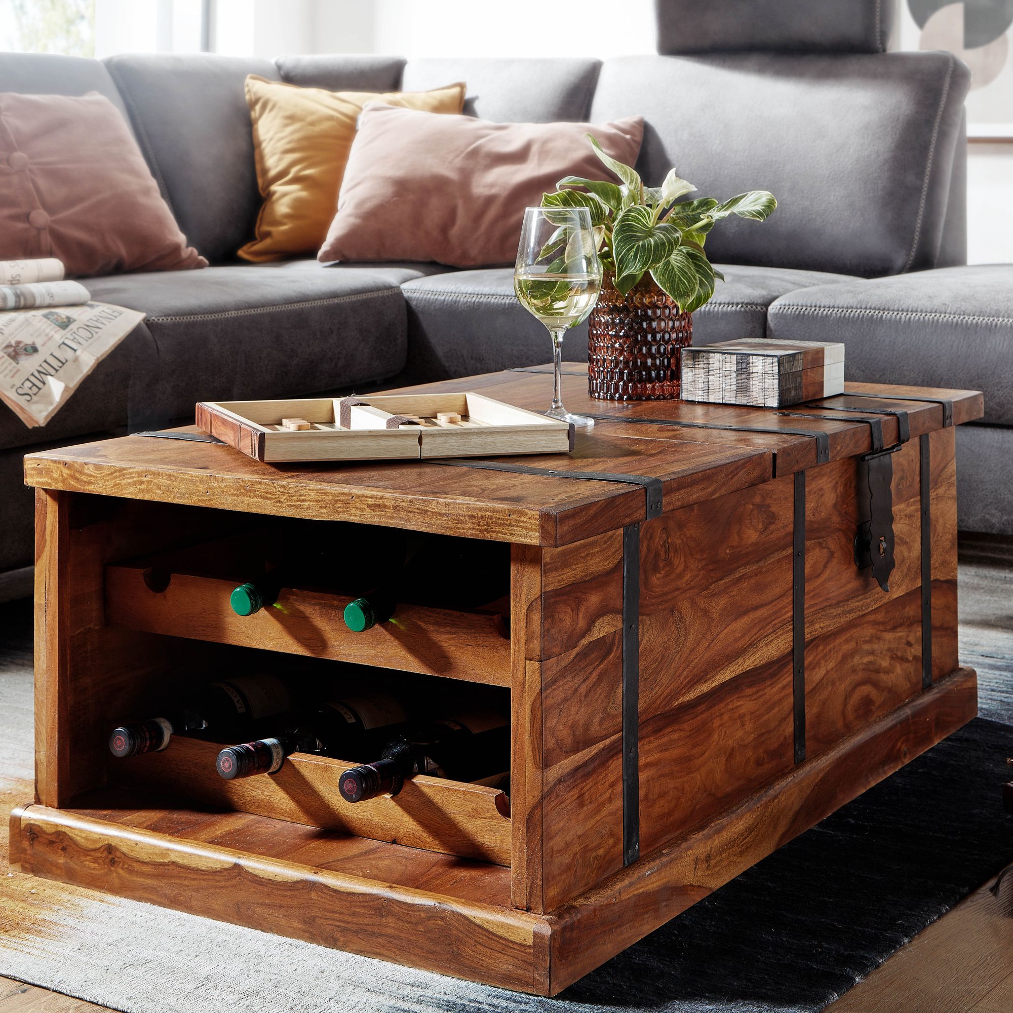 Couchtisch Sandfell Massivholz Dunkelbraun 100 × 60 × 40 cm