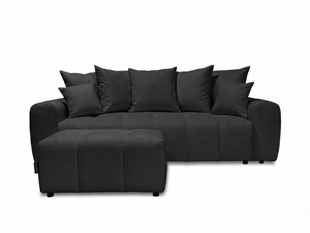 Bobochic Roxelane Schlafsofa 3-Sitzer mit Bettkasten und Pouf Melange-Stoff Dunkelgrau