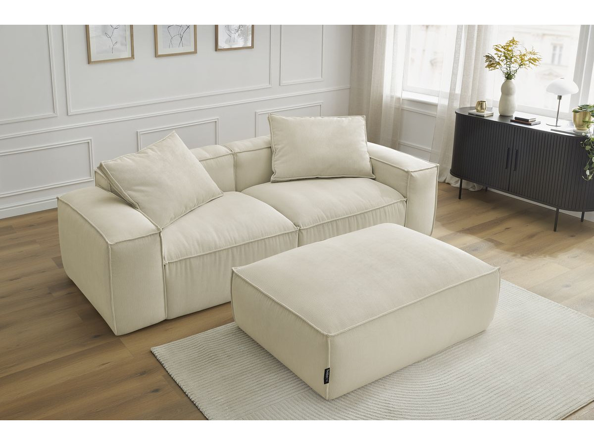 Bobochic Boheme Sofa 4-Sitzer mit Pouf Cordsamt Beige
