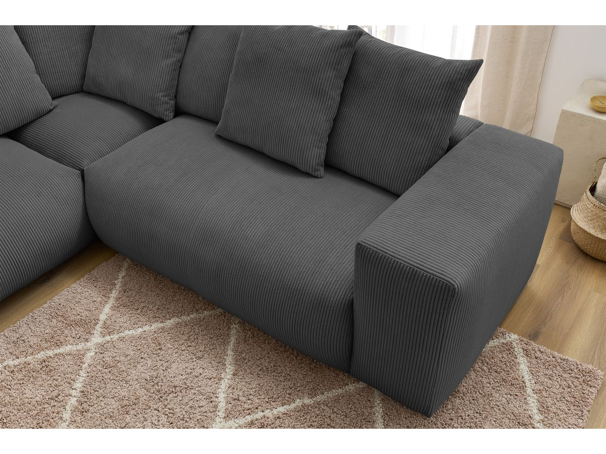 Bobochic Voltaire Ecksofa mit Pouf 322 × 268 cm Cordsamt Dunkelgrau Ecke rechts