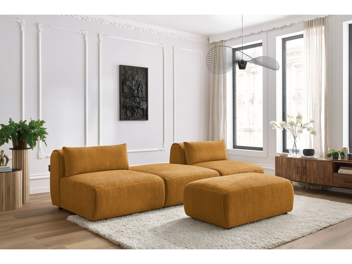 Bobochic Jeanne Sofa 4-Sitzer mit Pouf Strukturstoff Gelb